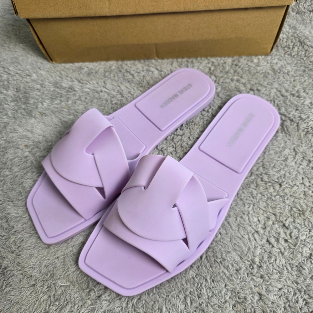 Steve Madden Zippy Slide Jelly Sandals Lavender Square Toe Flat Women Size 9 NEW